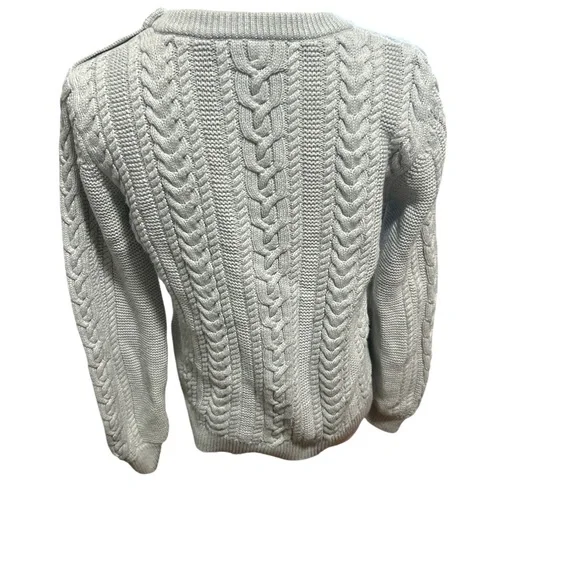 Banana Republic Cable Knit Sweater Womens Medium Gray Cotton Button Shoulder - Picture 4 of 8